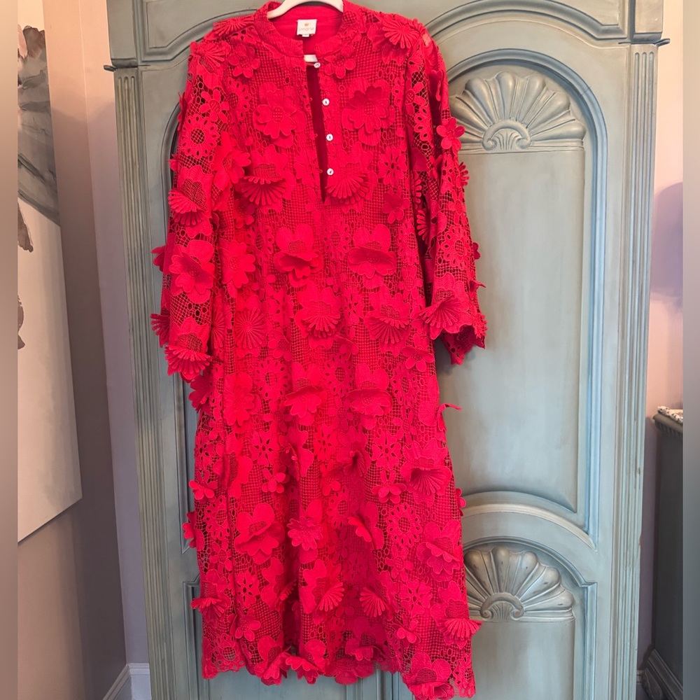 Elegant Red Lace Midi Dress